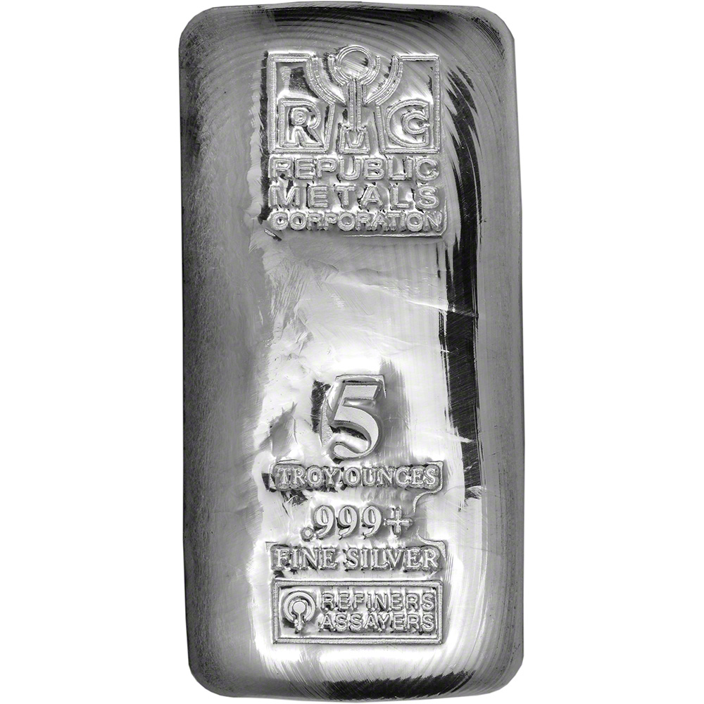 5 oz. RMC Silver Bar - Republic Metals Corp - 999 Fine 