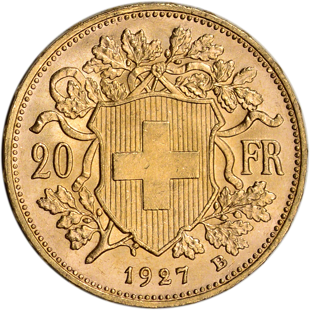 swiss gold 20 francs - helvetia - bu - random