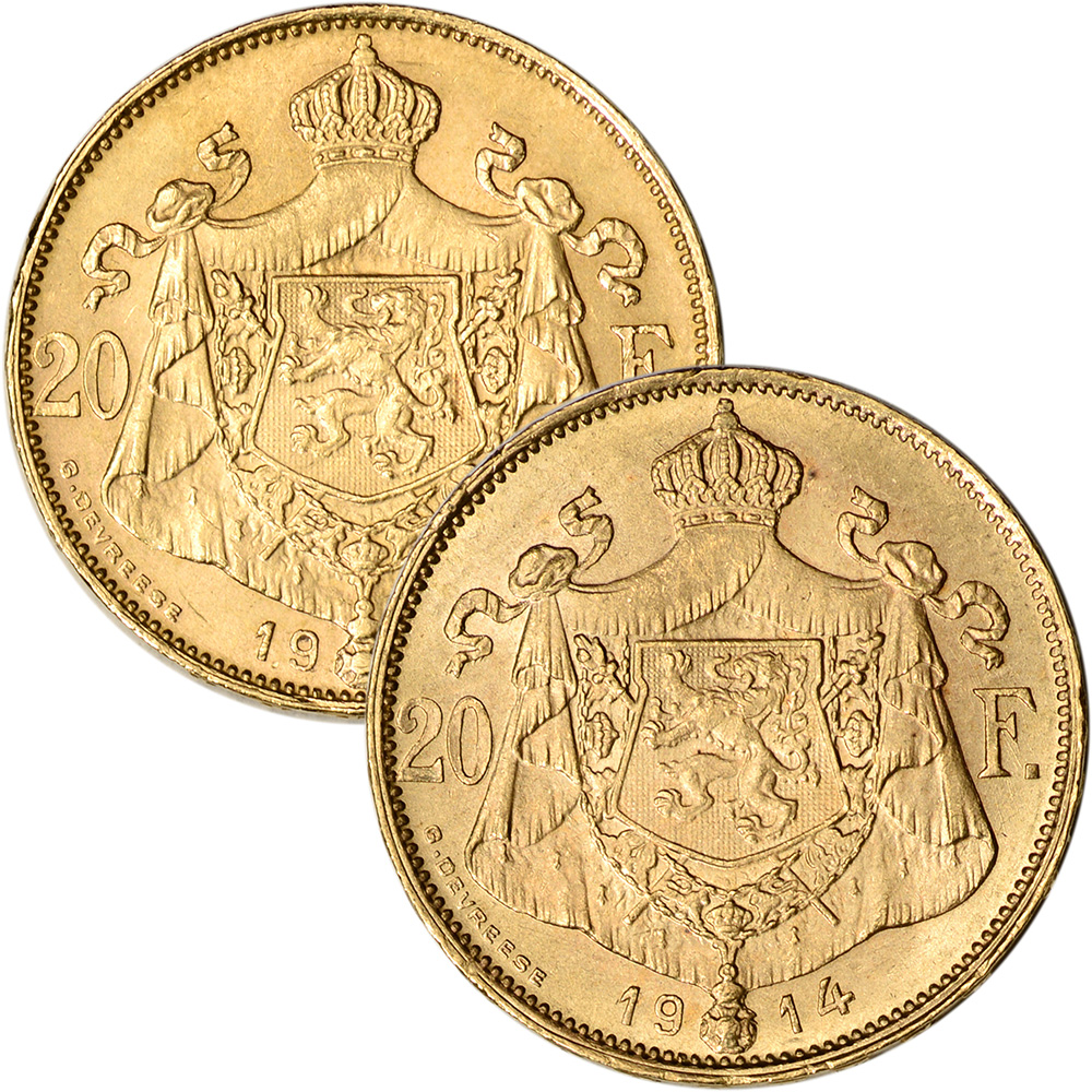 1914 Belgium Gold 20 Francs .1867 oz - Albert - Avg Circ | eBay
