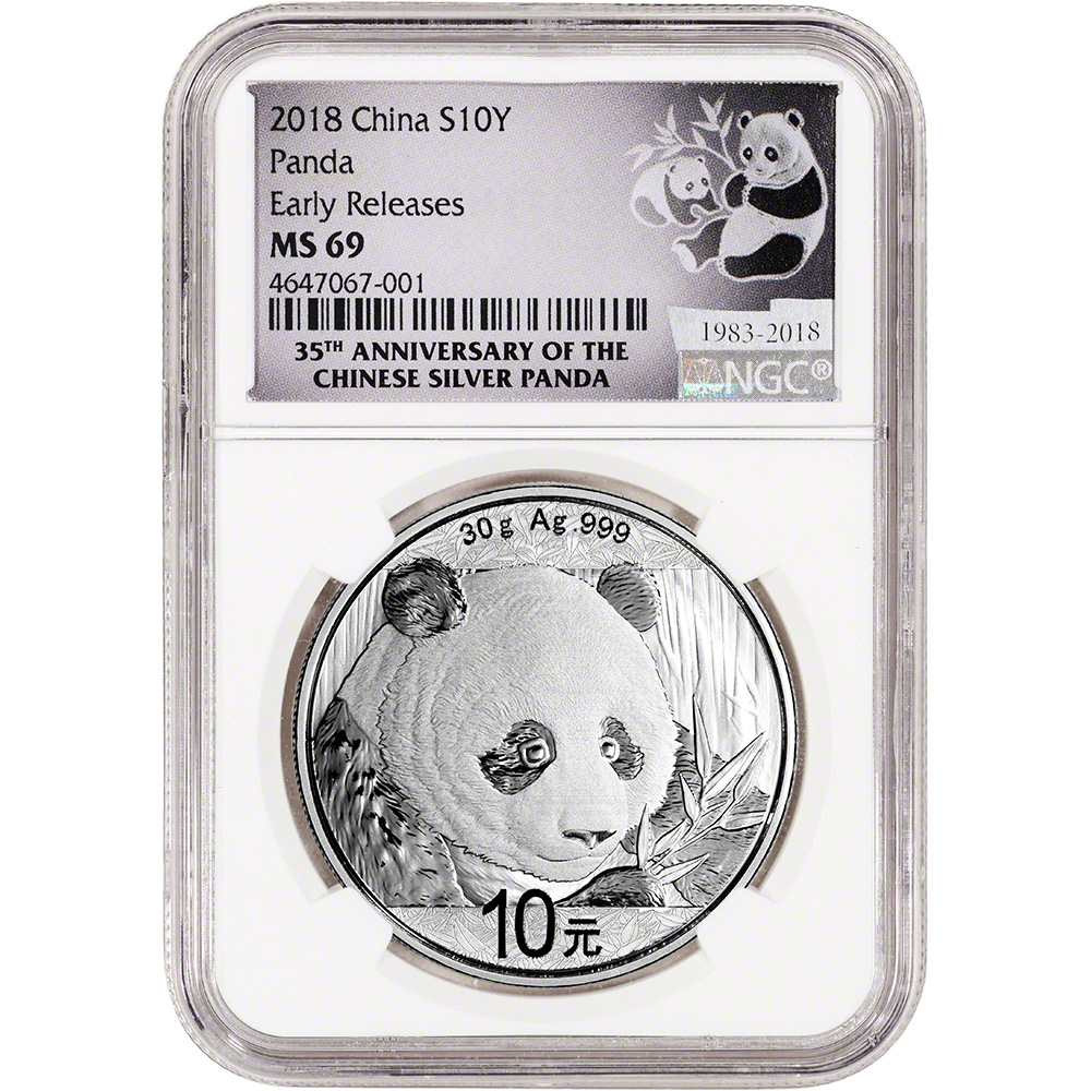 30 g 2018 China Silver Panda 10 Yuan NGC MS69