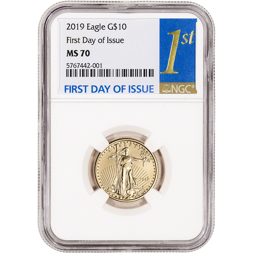 1//10 oz NGC MS70 First Day Issue 1st Label Black $5 2018 American Gold Eagle