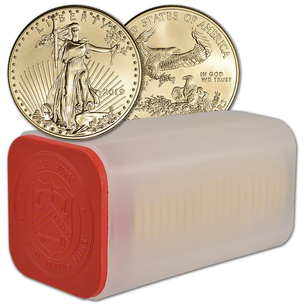 Details About 2019 American Gold Eagle 1 Oz 50 1 Roll Twenty 20 Bu Coins In Mint Tube