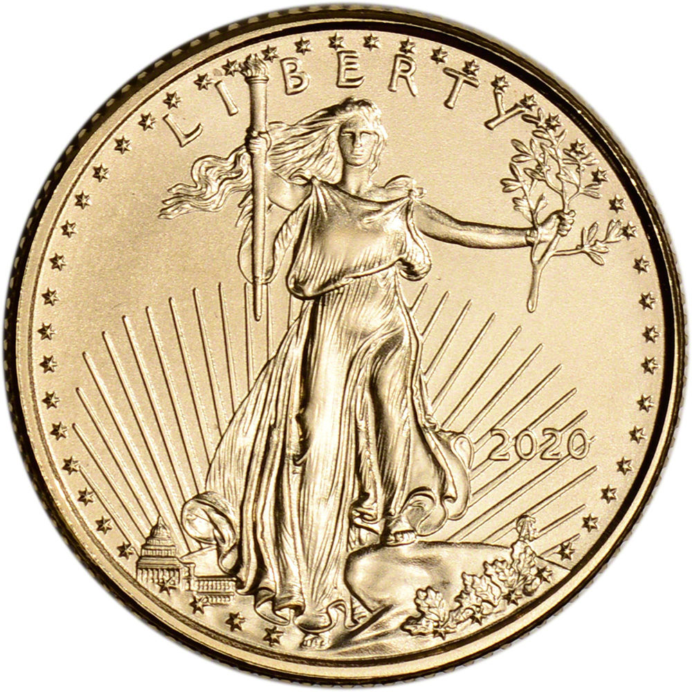 2020 American Gold Eagle 1/10 oz $5 – BU coin in U.S. Mint Gift Box