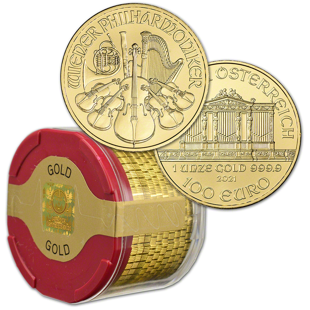 2021 Austria Gold Philharmonic 1 oz 100 Euro - 1 Roll 10 ...