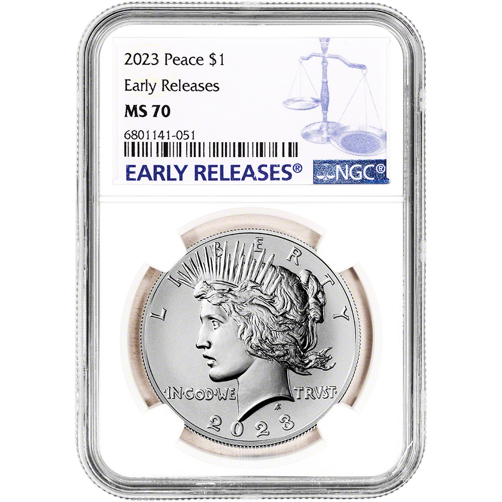 アメリカ2023年ピース1ドル銀貨 NGC MS70 2023 Silver Peace $1 First Day of Issue NGC MS70 w