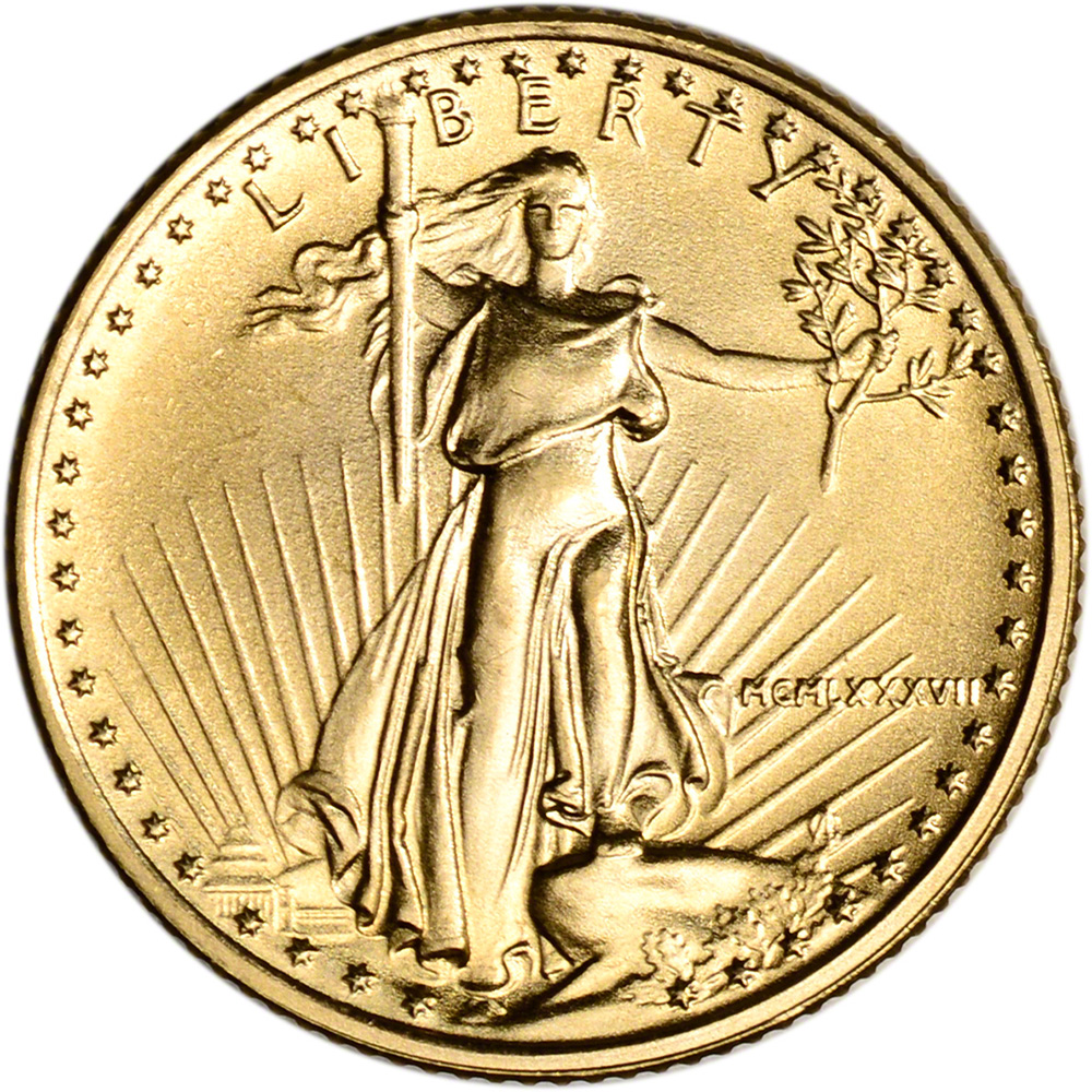 BU 1987 American Gold Eagle 1//10 oz $5