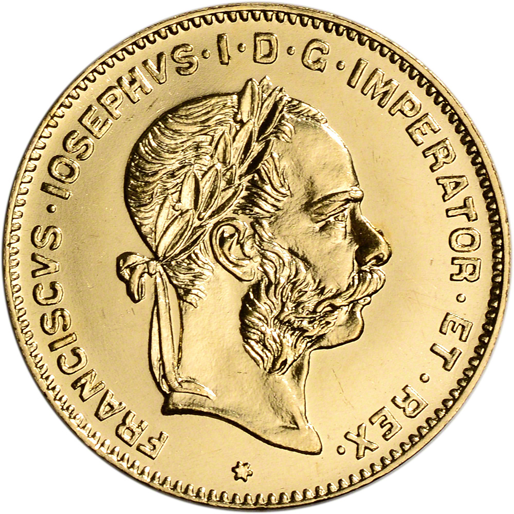 1892 Austria Gold 4 Florin 10 Francs .0933 oz - Franz Joseph I