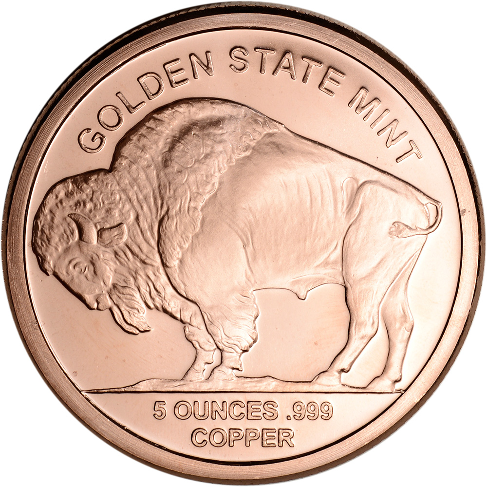 5 oz Golden State Mint Copper Round Buffalo .999 Fine Tube of 20