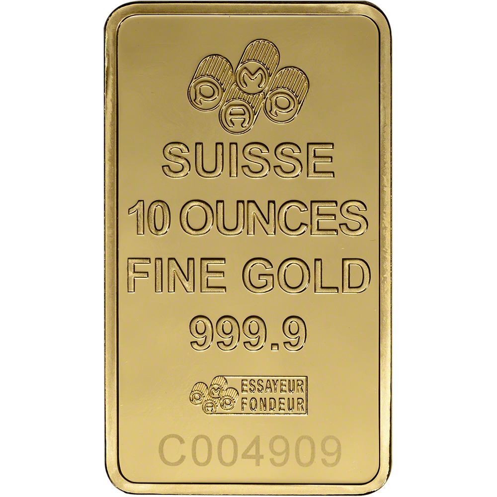 10 OUNCE PAMP SUISSE .9999 FINE GOLD BAR 10OZ.