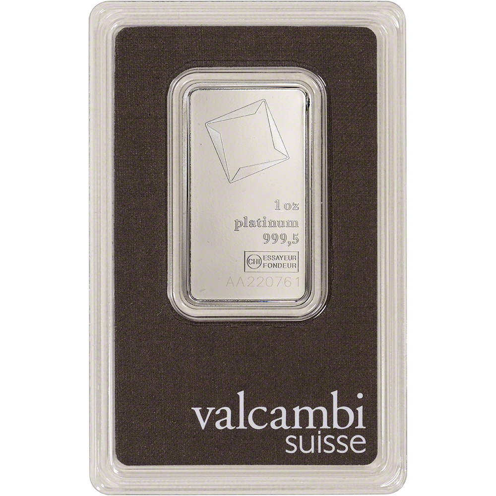 1 oz. Platinum Bar – Valcambi Suisse – 999.5 Fine in Assay
