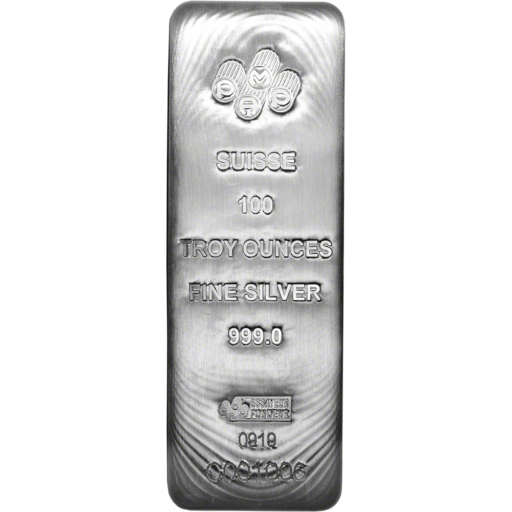100 oz Silver Bar - PAMP Suisse .999 Fine with Assay Certificate