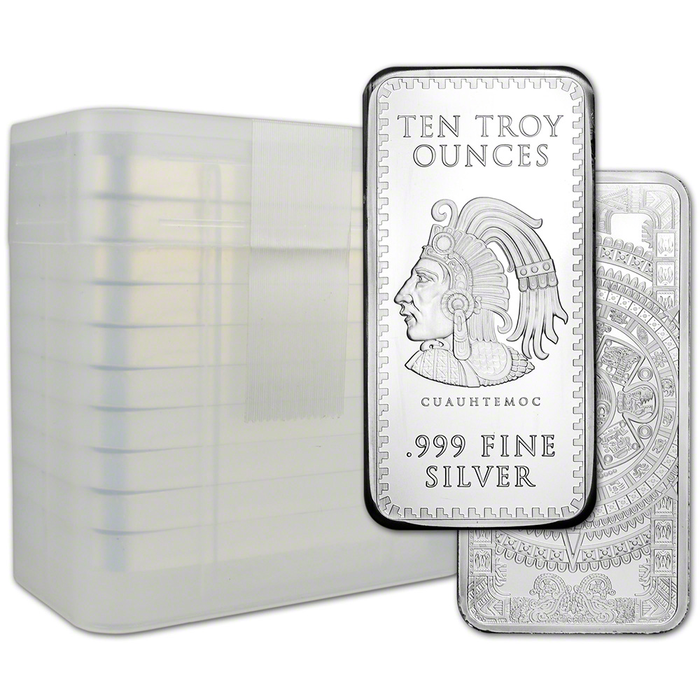 TEN (10) 10 oz. Golden State Mint Silver Bar Aztec Calendar .999 Fine
