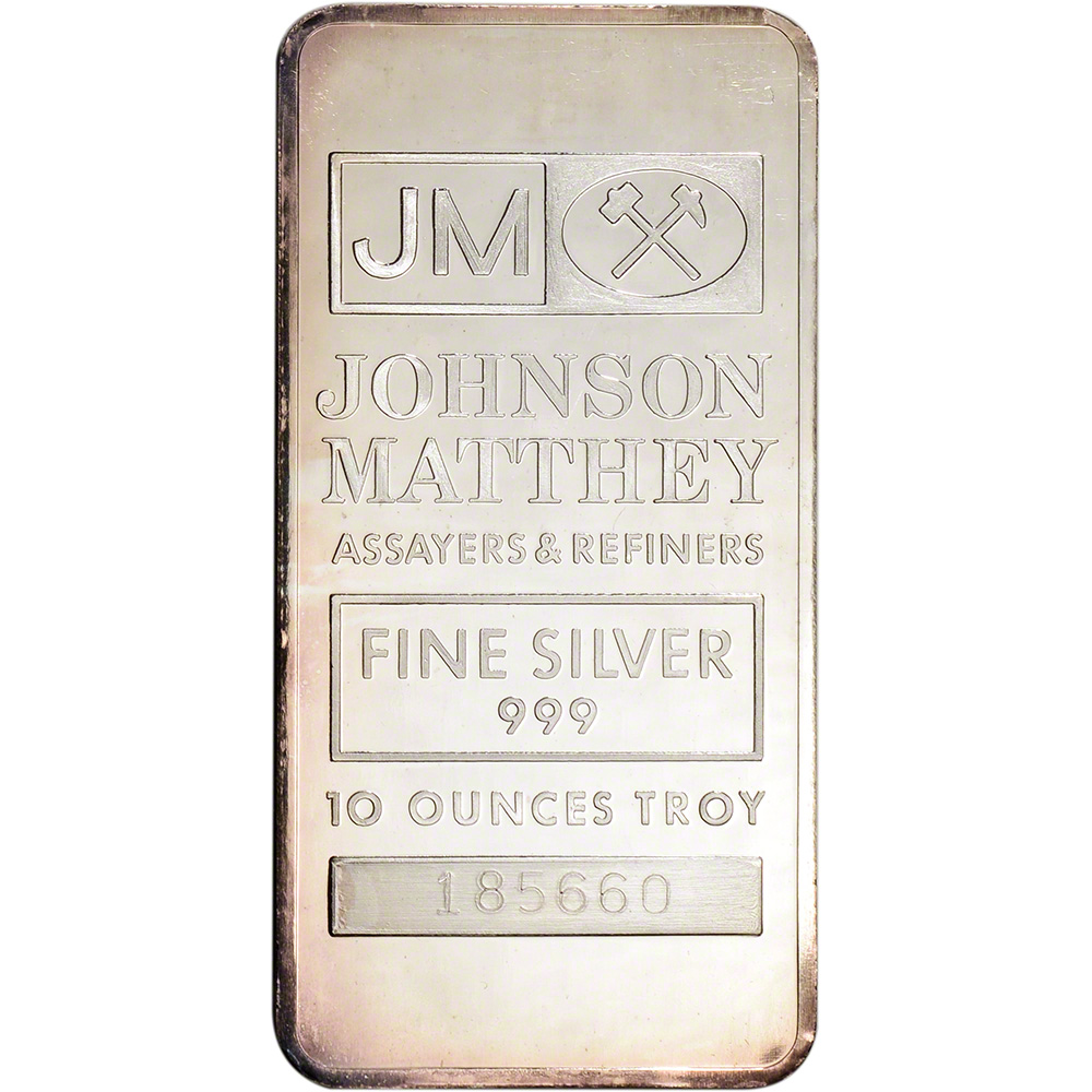 米国正規販売店購入10オンス　シルバーバー-ジョンソンマッセイ 10 oz JM Silver Bar - Johnson Matthey .999 Fine Secondary