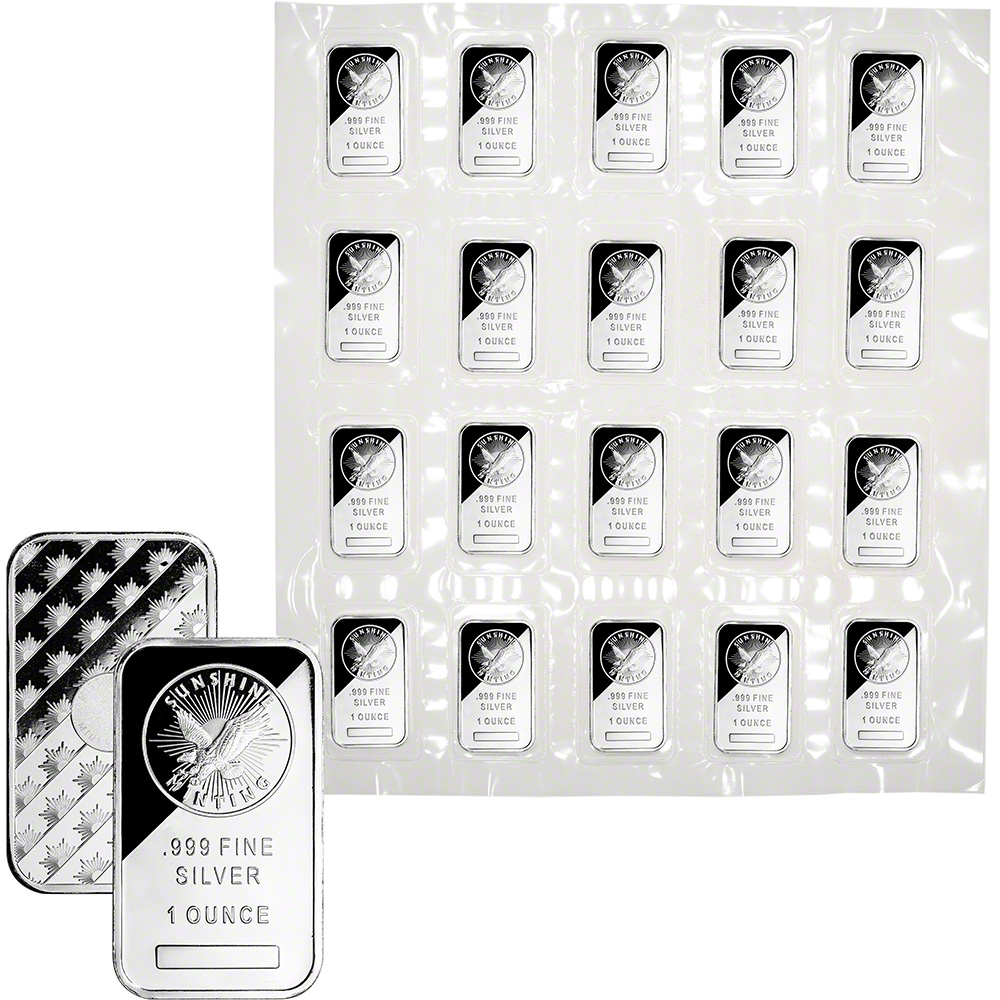 TWENTY (20) 1 oz Silver Bar Sunshine Minting .999 Fine 20 Bars in