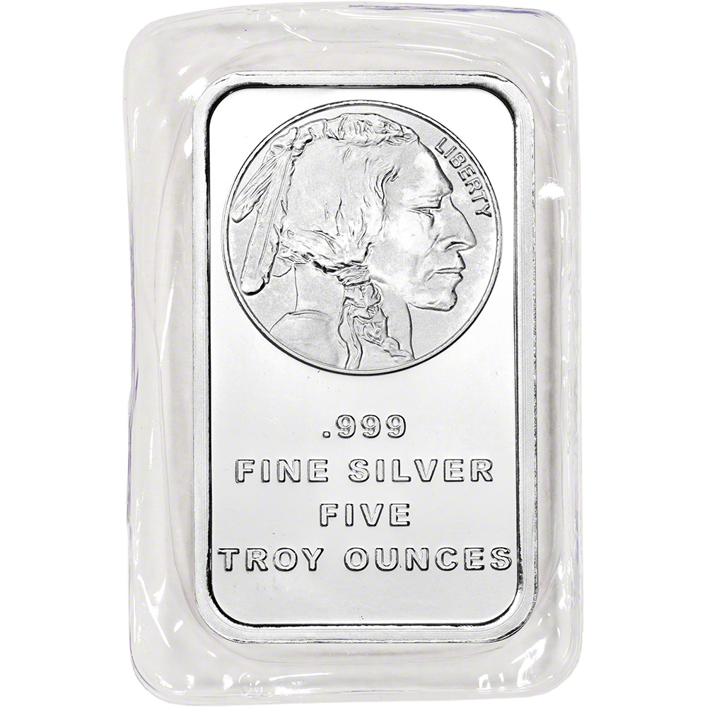 999 Fine Buffalo Design 5 oz SilverTowne Silver Bar