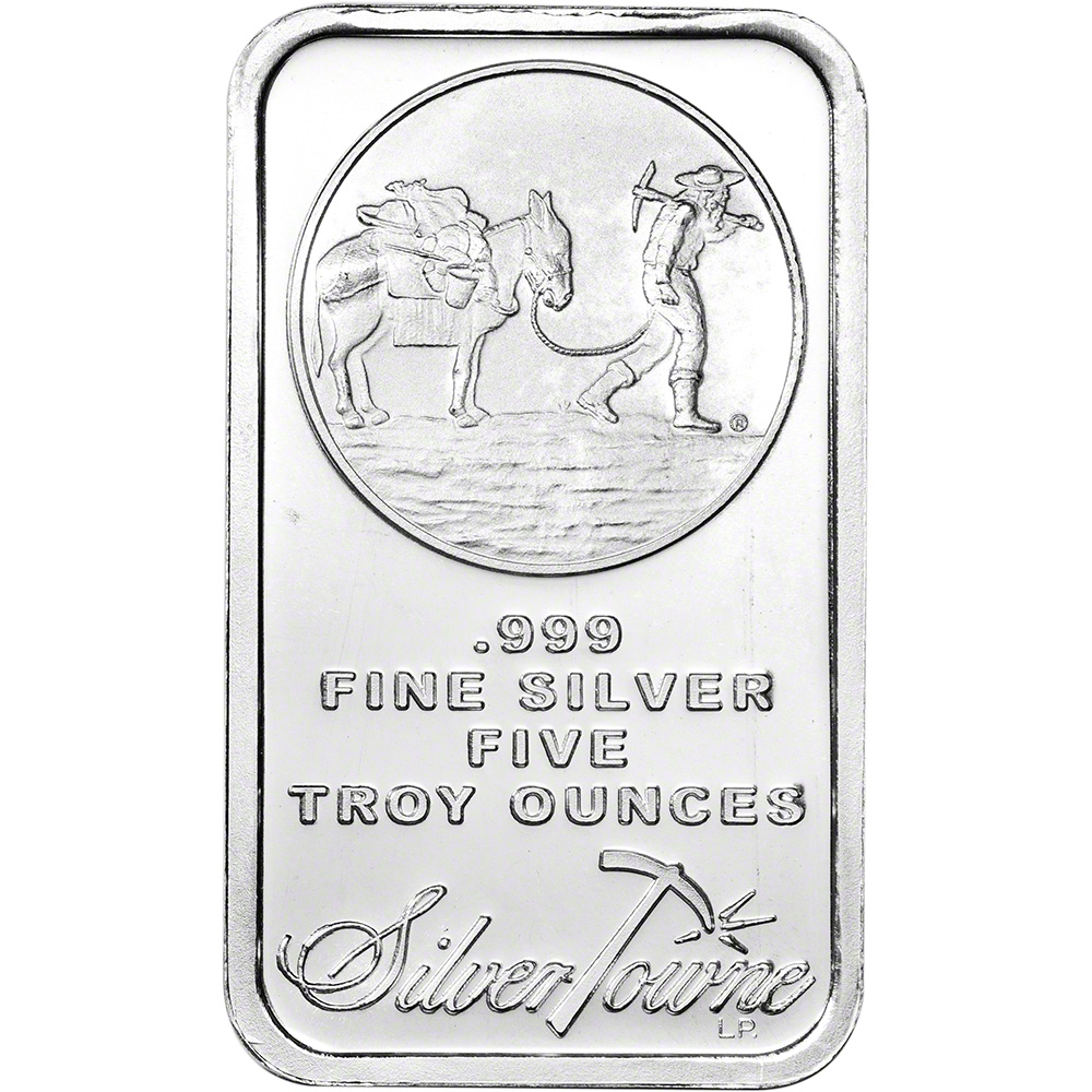 5 oz. SilverTowne Silver Bar - Trademark Prospector Design - 999