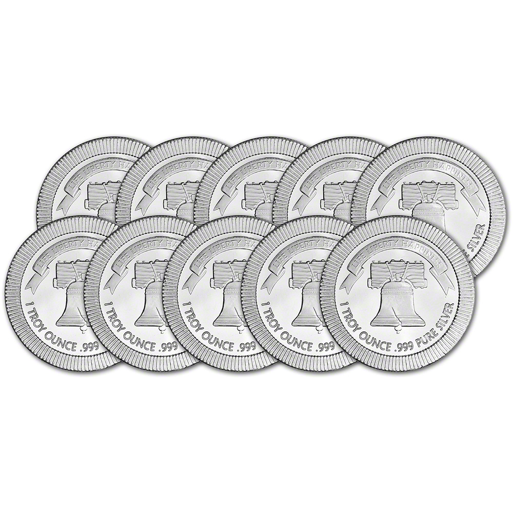 TEN (10) 1 oz Silver Round SilverTowne Liberty Bell Stackable .999