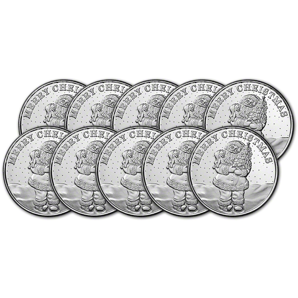 TEN (10) 1 oz. Silver Round SilverTowne Merry Christmas Santa Gifts