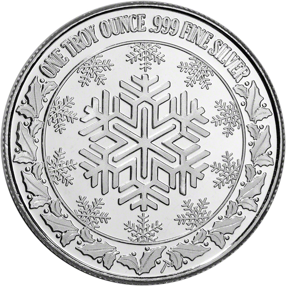 5 FIVE 1 oz SilverTowne Snowman Tis Christmas .999 Fine Silver Round
