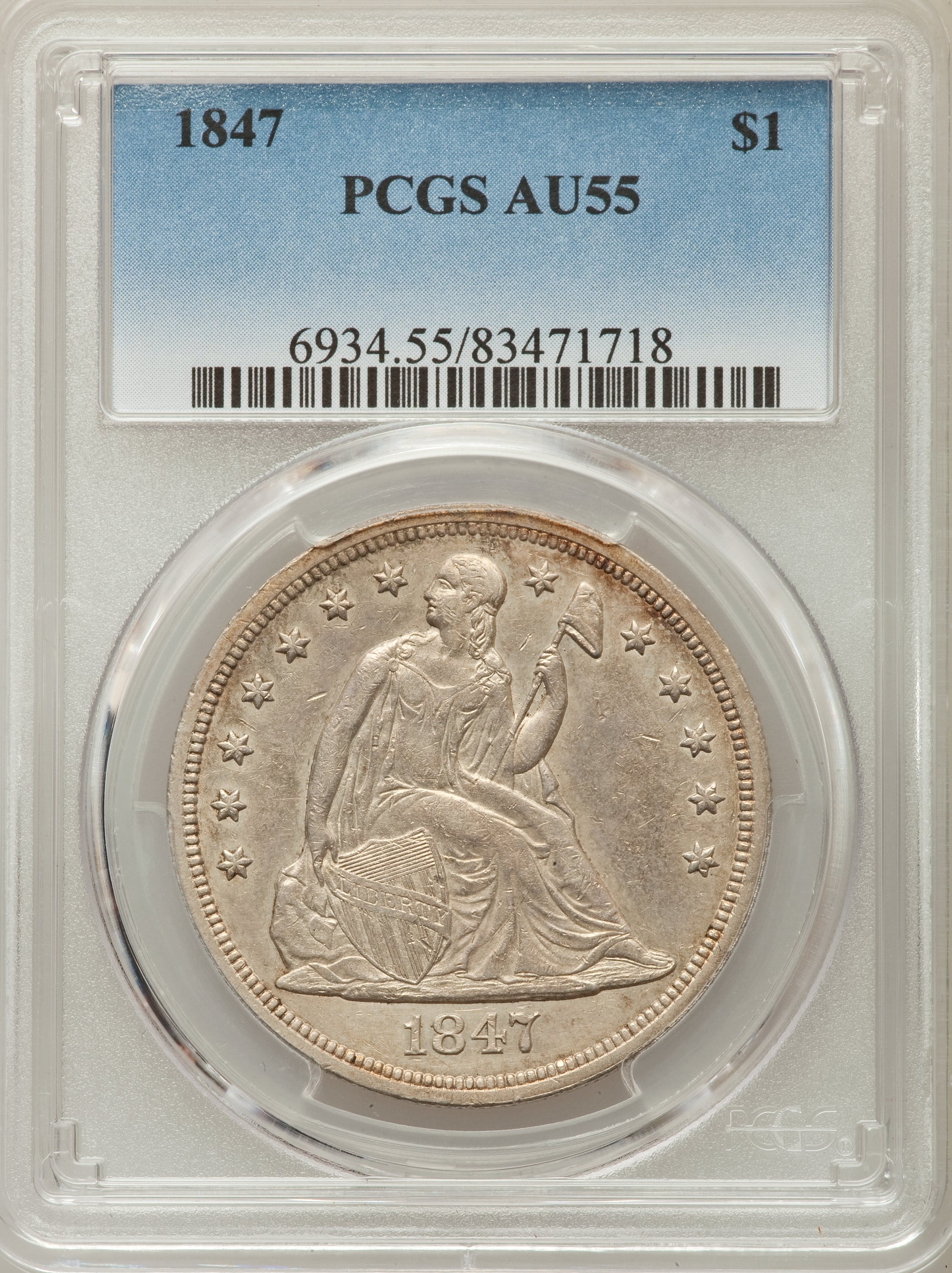 1847 US Seated Liberty Silver Dollar $1 - PCGS AU55 | eBay