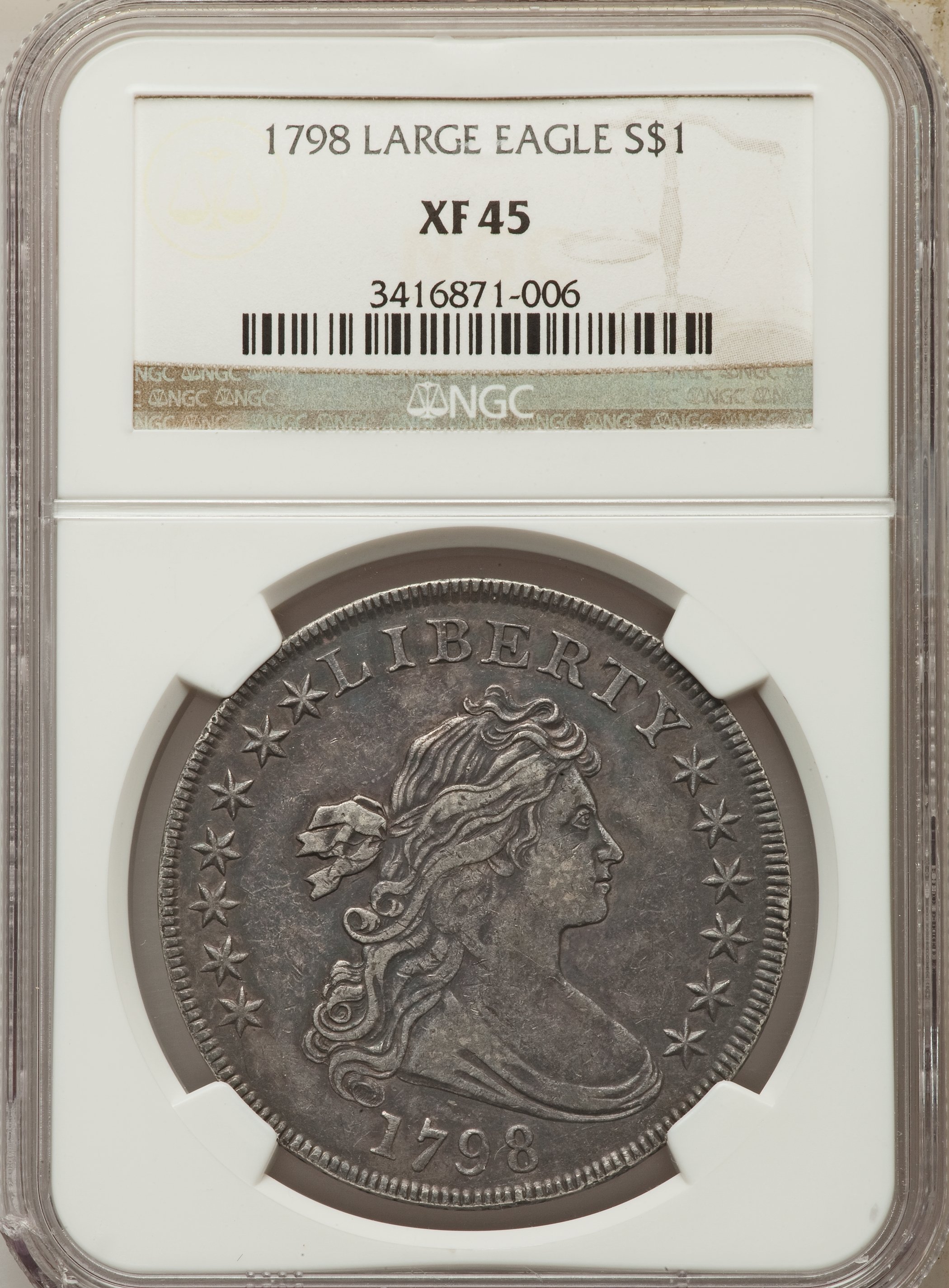 1798 US Silver $1 Draped Bust Dollar - Large Eagle Pointed 9 - NGC XF45 ...