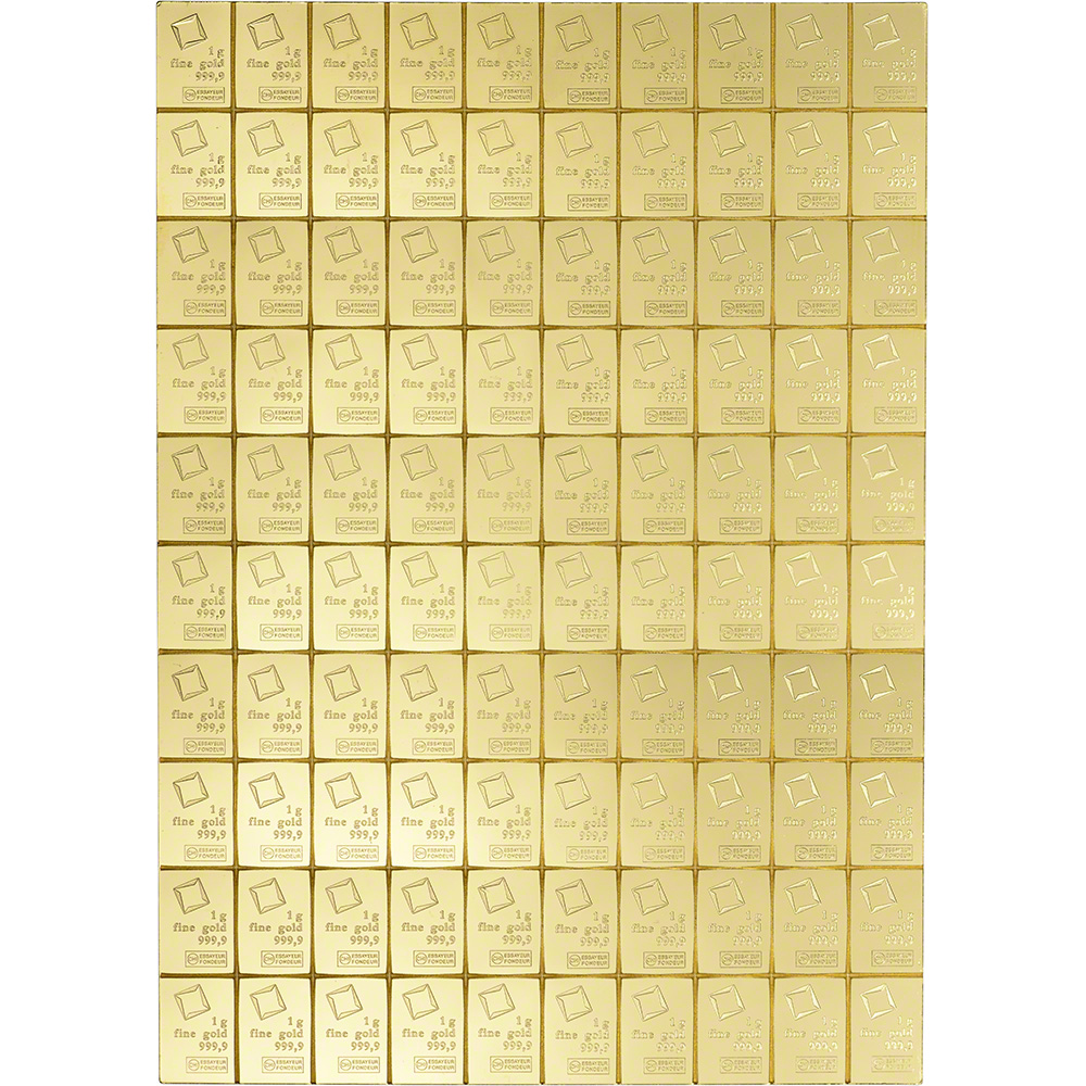 Valcambi Suisse 100 x 1 Gram Gold CombiBar (3.215 oz) with