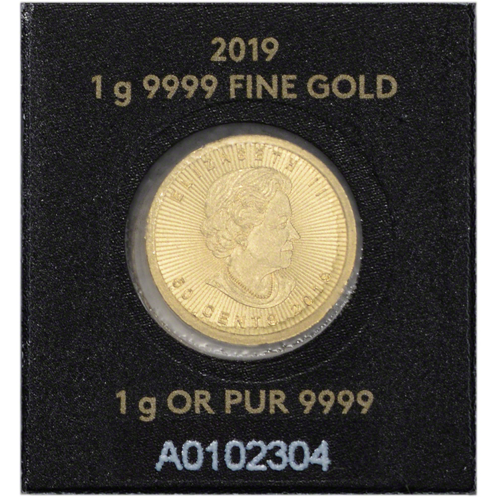 1 gram Canada Gold Maple Leaf 50C from Gold Maplegram25™ 9999 Fine Random Date