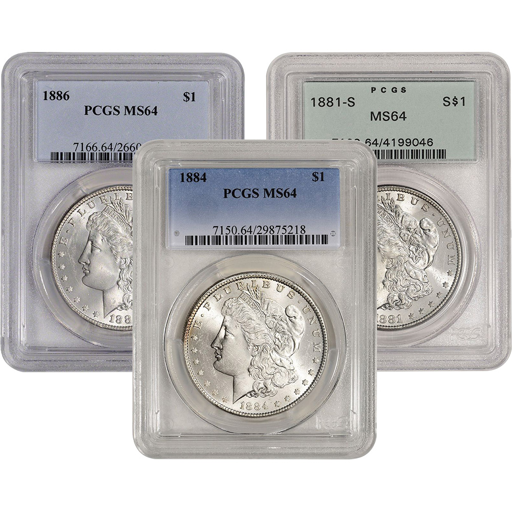 US Morgan Silver Dollar $1 - PCGS MS64 - Pre 1921 Random Date and US Morgan Silver Dollar $1 - PCGS MS64 - Pre 1921 Random Date and